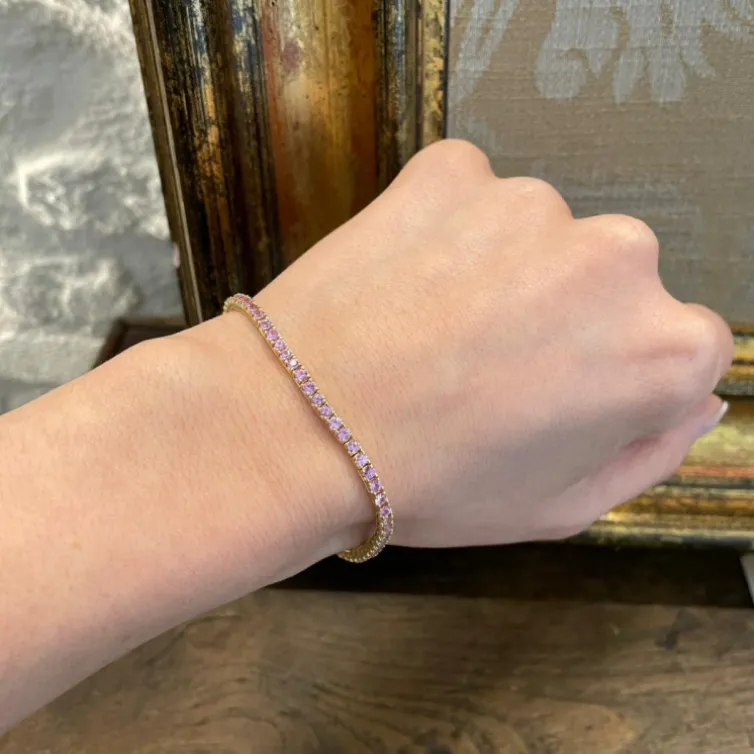 Pulsera Zafiros Rosa 3.80Ct Oro Amarillo Rainbow